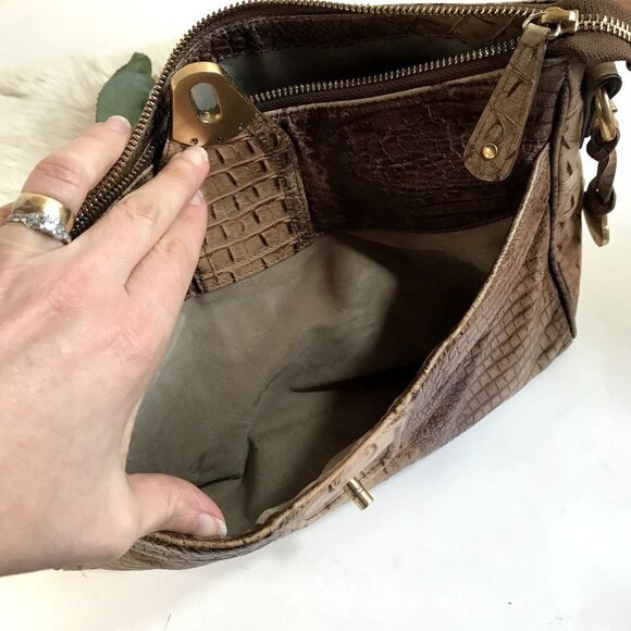 Brahmin Vintage Croc Leather Hobo Bag Brown Tan Harness Ring Medium - Picture 15 of 16